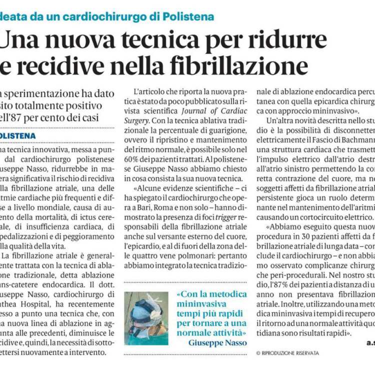 Una nuova Tecnica per ridurre le recidive nella fibrillazione