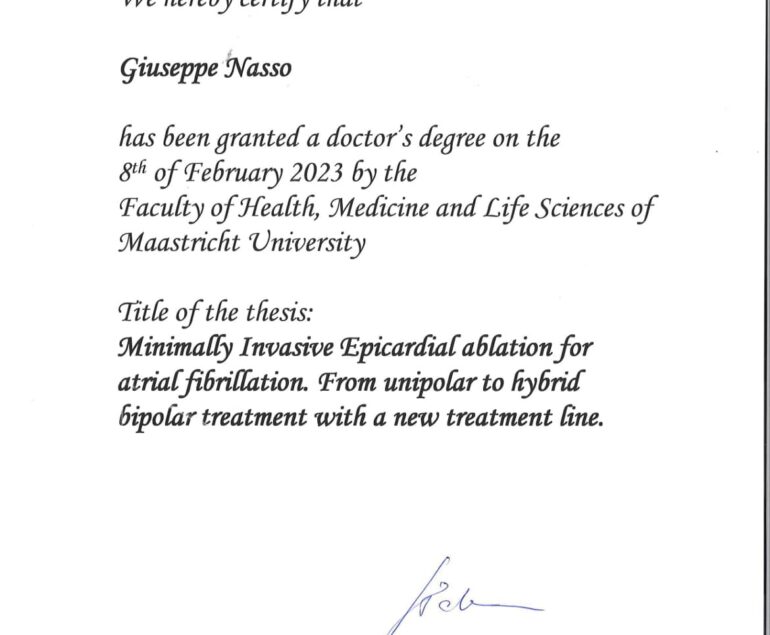 Ph.D” Researcher in “Cardiac Surgery” presso la “Maastricht University”.