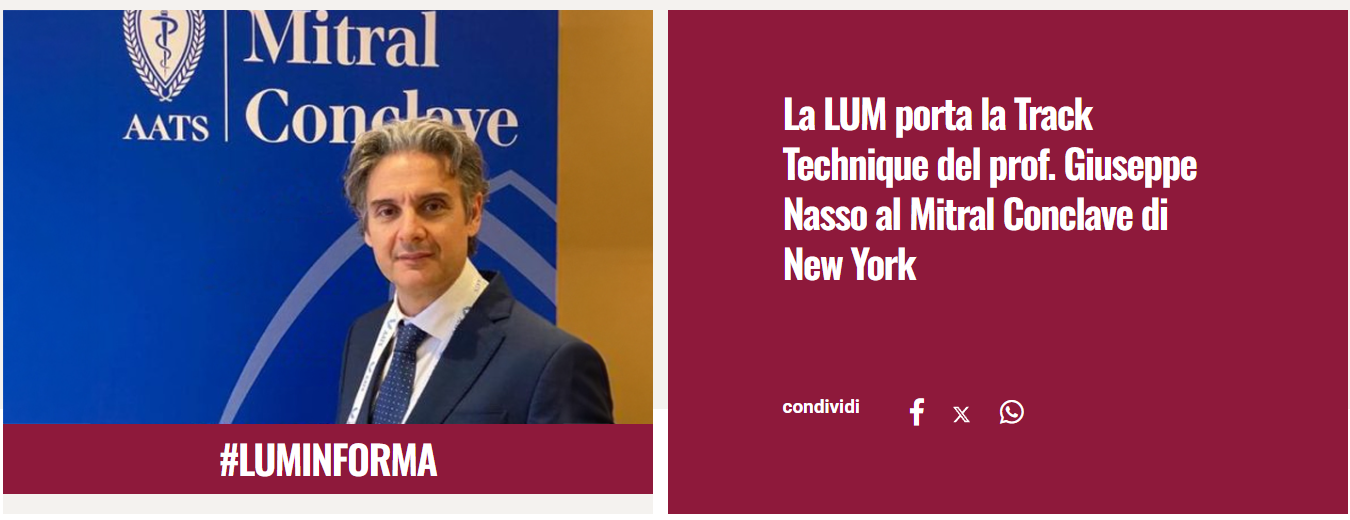 La LUM porta la Track Technique del prof. Giuseppe Nasso al Mitral Conclave di New York